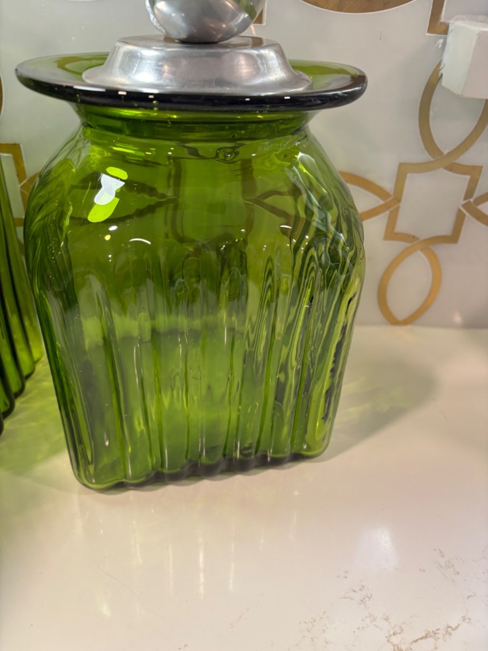 3 Vintage Hand Blown Glass Kitchen Canisters Jars Pewter Tops Fruit Apples Pear - Picture 9 of 15
